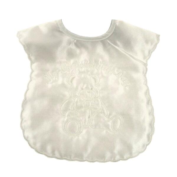 Ivory Satin Teddy Christening Bib