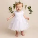 White Floral Christening Dress & Overlay