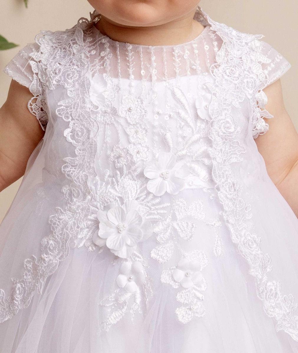 White Floral Christening Dress & Overlay