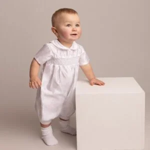 Boys White Christening Romper
