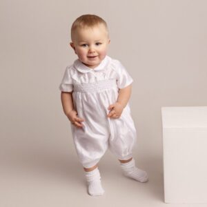 Boys White Christening Romper