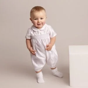 Boys White Christening Romper