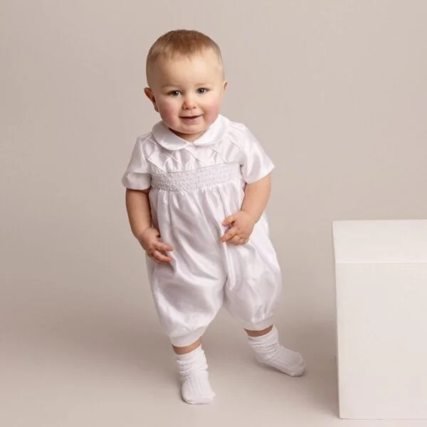Boys White Christening Romper