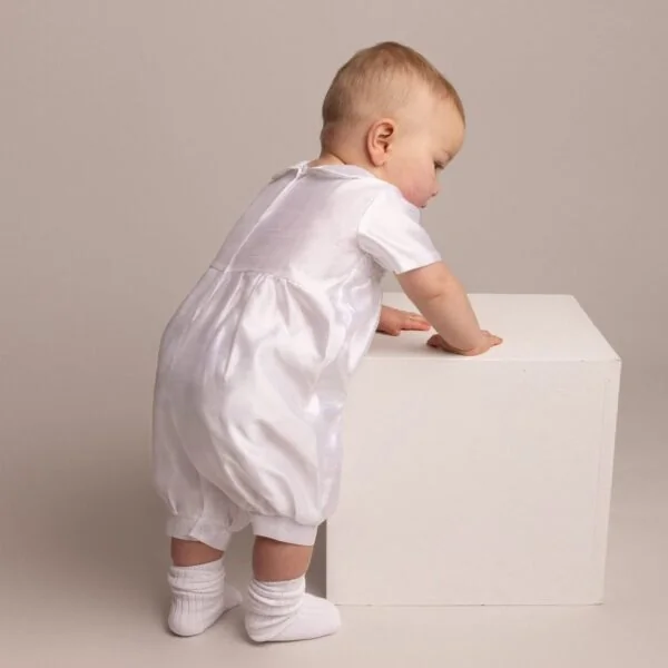 Boys White Christening Romper