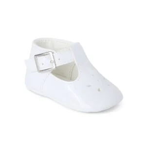 White Christening Patent Bar Shoes